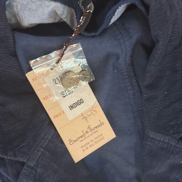NWT Sacred threads navy indigo lightweight corduroy corduroy and lace embellishe - Picture 2 of 6